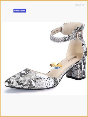 Chunky Block Heel Pumps with Ankle Strap Pointed Toe Low Heel